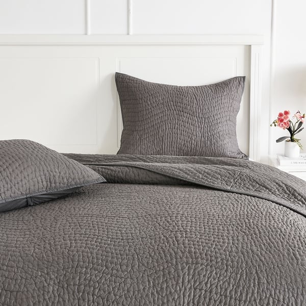 Handstitch Cotton Voile Quilt Set - Charcoal - Queen - 3 Piece
