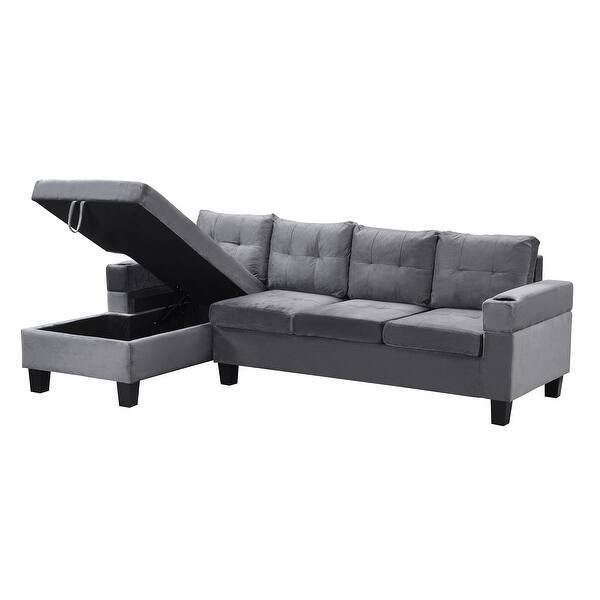 Velvet Upholstered 4 Seats L-Shaped Sectional Sofa (Left-Hand Storage ...
