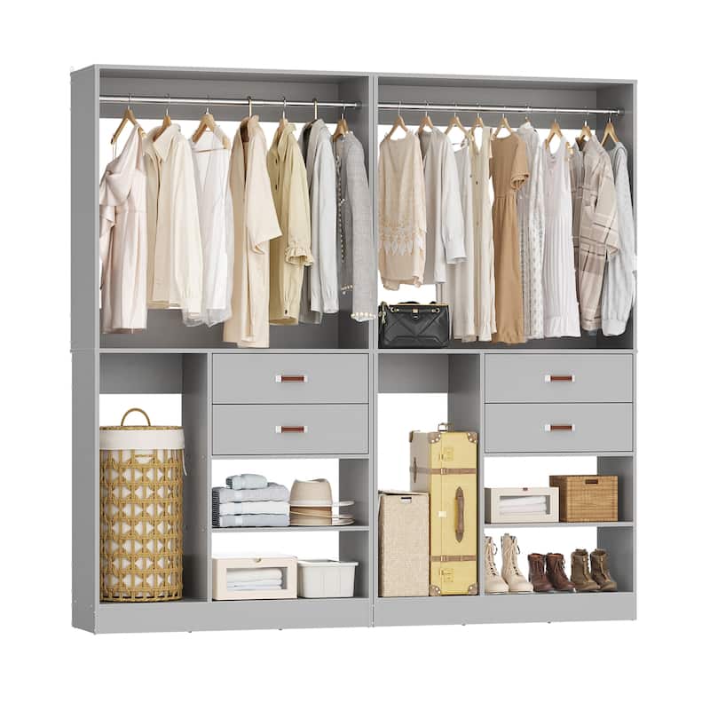 40'' Large Closet System with Shelves and 2 Drawers, Freestanding Closet Organizer with Hanging Rods