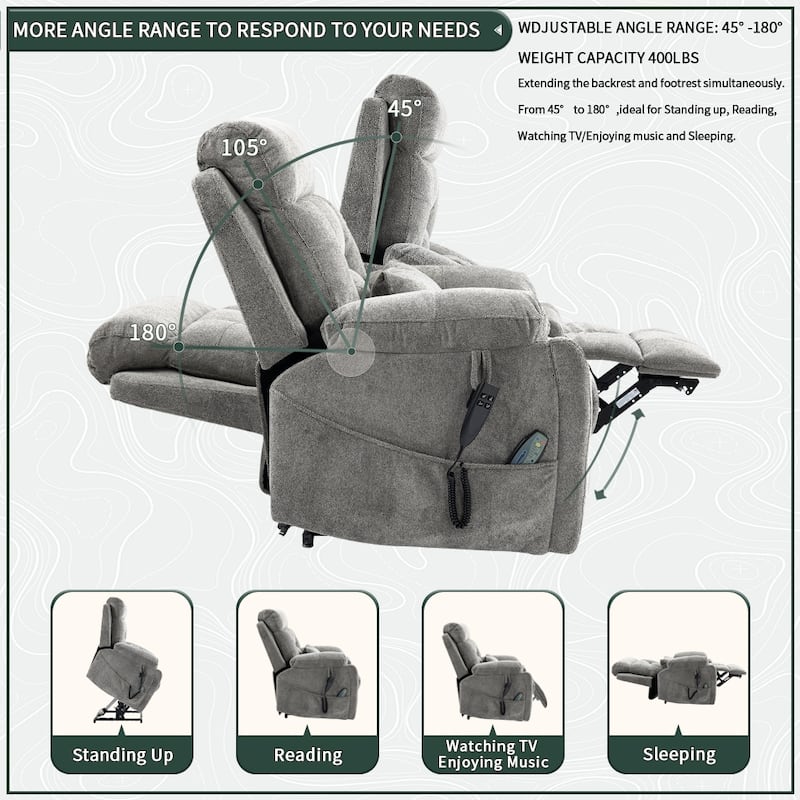 Flagship Oversized Velvet Power Lift Recliner - Recliner Chair with Massage,Heating and Assisted Standing