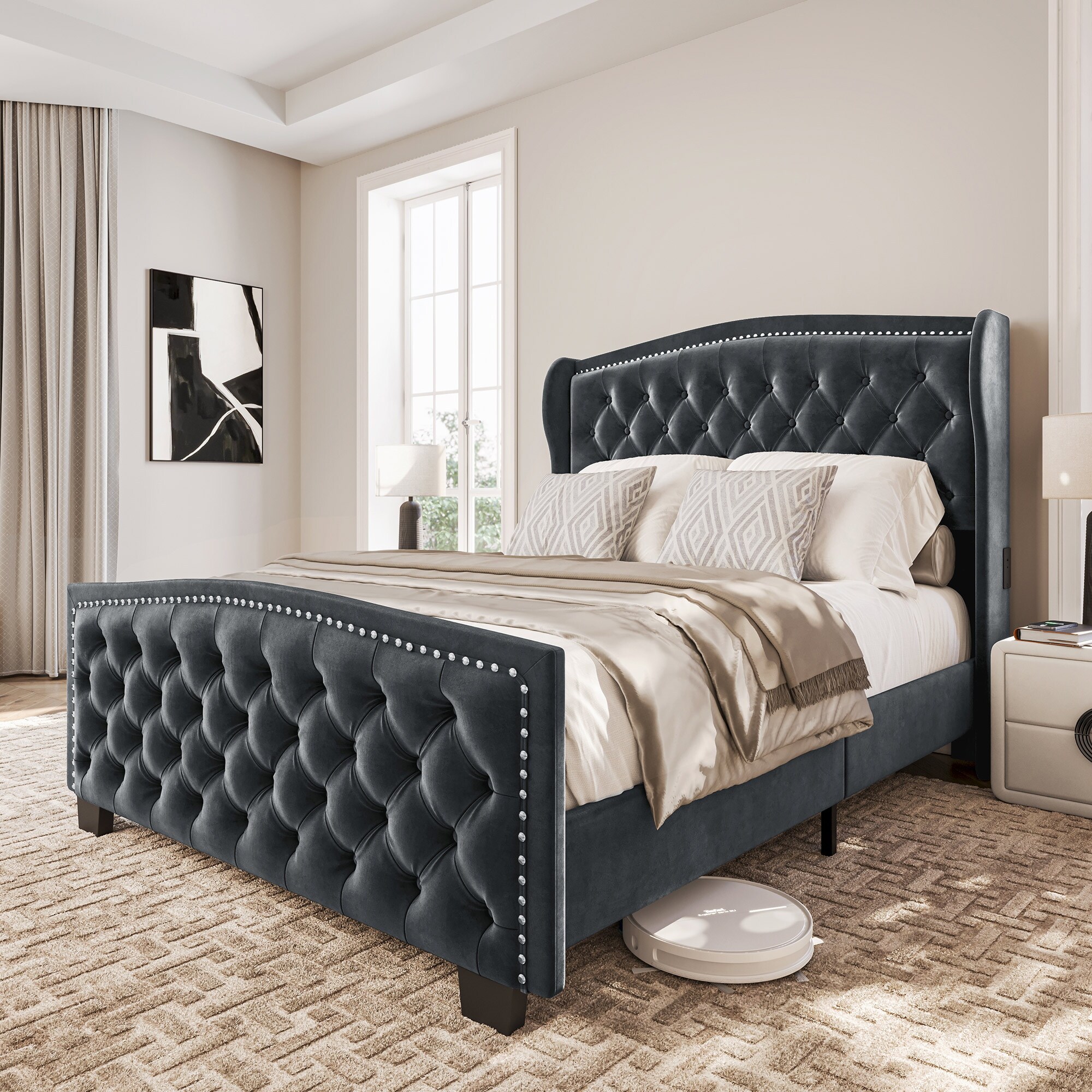 BELLEZE Oslo Queen Platform Bed Frame, No Box Spring Needed - Bed