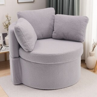 Teddy Fabric Swivel & Storage Chair with Back Cushion for Bedroom - Bed ...