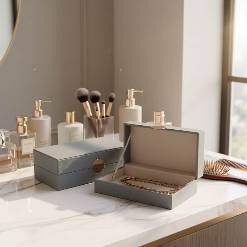 Decorative Rectangle Storage Boxes with Lid (Set of 2) - Blue, 12" - 14" - 14.0"