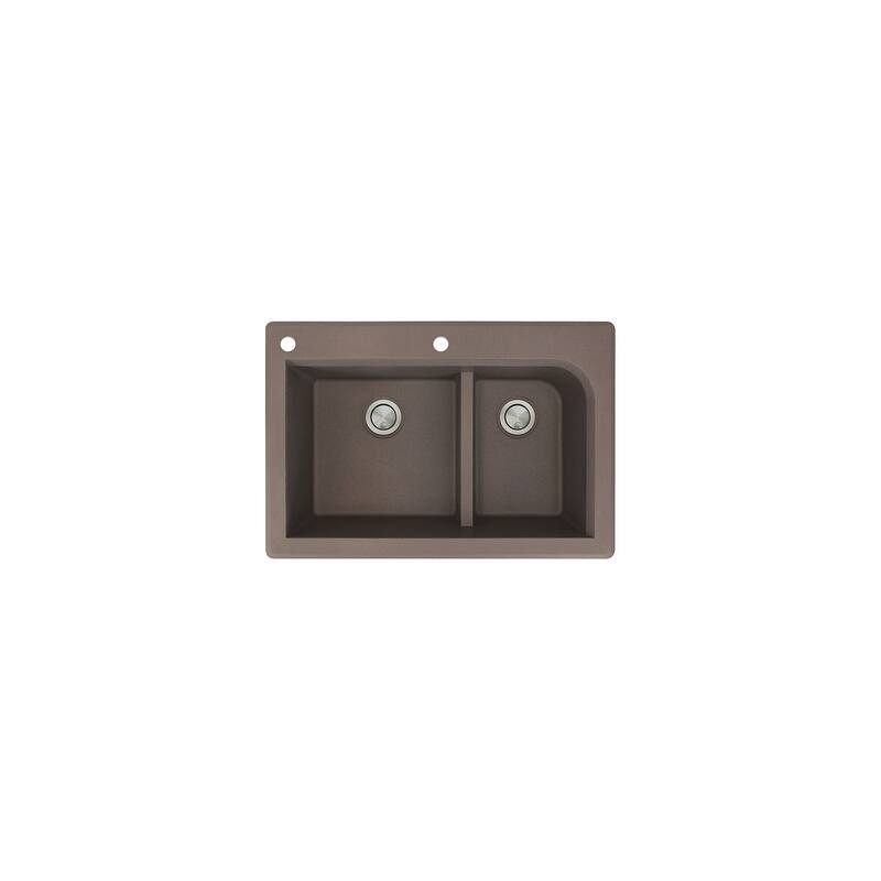 Transolid Radius 33in x 22in silQ Granite Drop-in Double Bowl Kitchen Sink with 1 Pre-Drilled Faucet Hole - 22" x 33" x 9.5"/CA