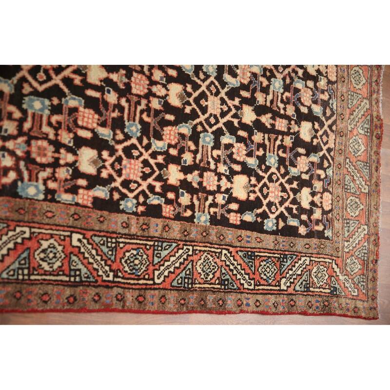 Hand Knotted Oriental 100% Wool Carpet Traditional Geometric Black Mahal Runner Rug - 9' 5'' X 3' 3''