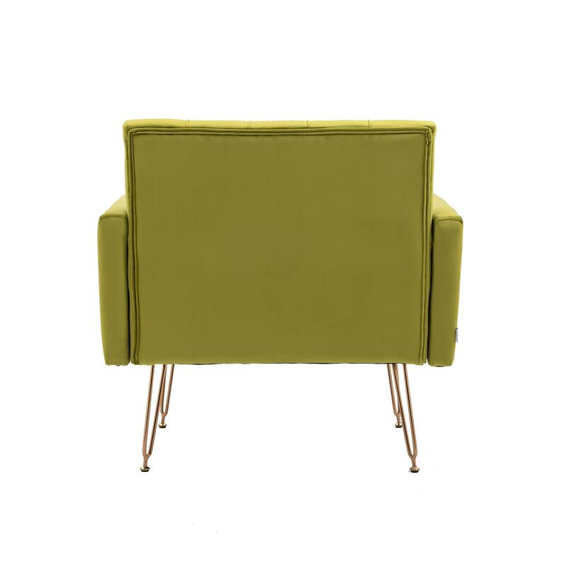 Velvet Upholstered Armchair Single Sofa Modern Tufted Reading Chairs Gold Metal Leg Wingback Chairs for Living Room Bedroom