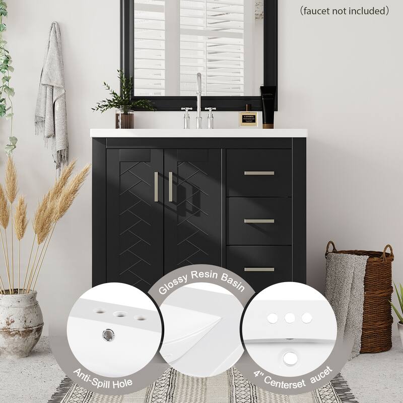 30'' Bathroom Vanity with Resin Sink Combo,Solid Wood Frame Bathroom Storage Cabinet with 3 Drawers& 2 Soft Closing Doors