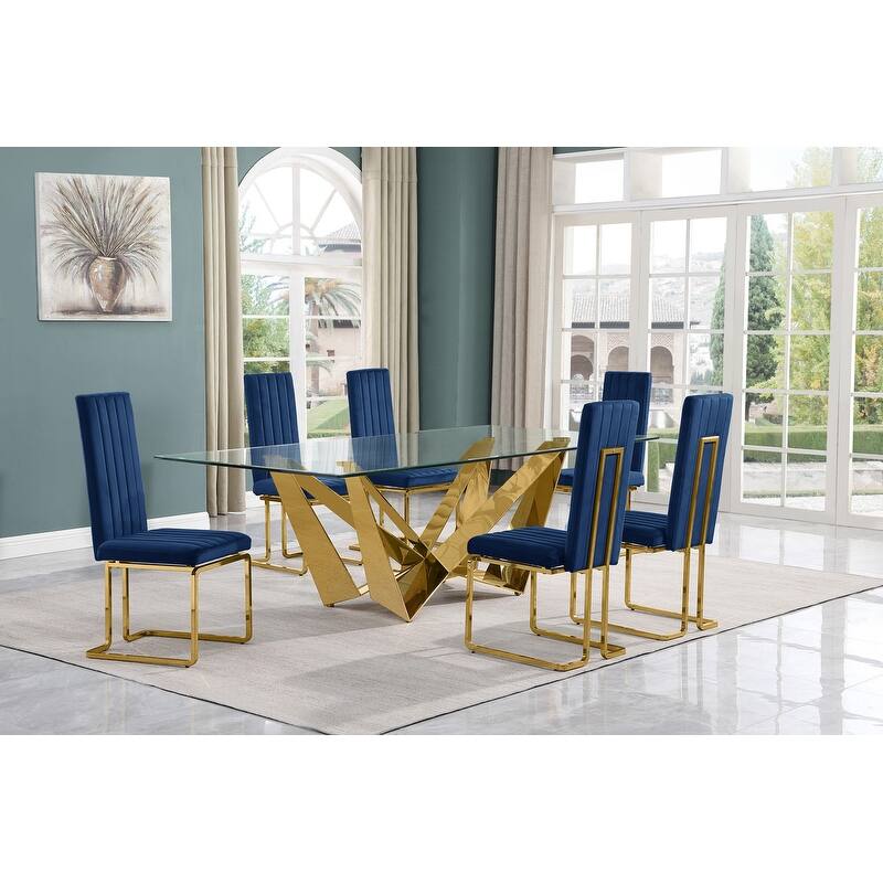 Best Quality Furniture D402/3-SC340-7 Dining Set with 94" 15mm Glass with Bevel