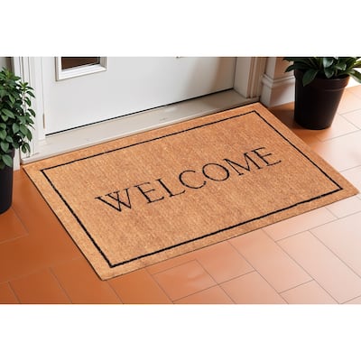 HomeRoots 18" X 30" Natural And Black Coir Welcome Outdoor Door Mat - 18' X '30