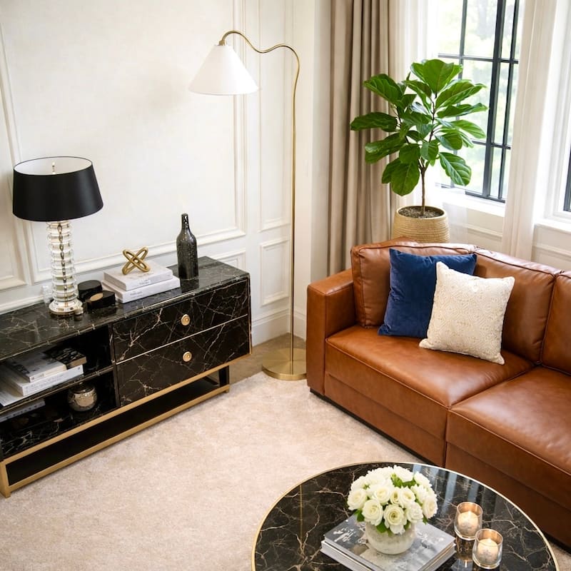 Majestic Glow Brass Floor Lamp - White