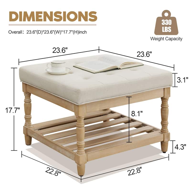 Luxury Storage Coffee Table with Upholstered Top & Shelf