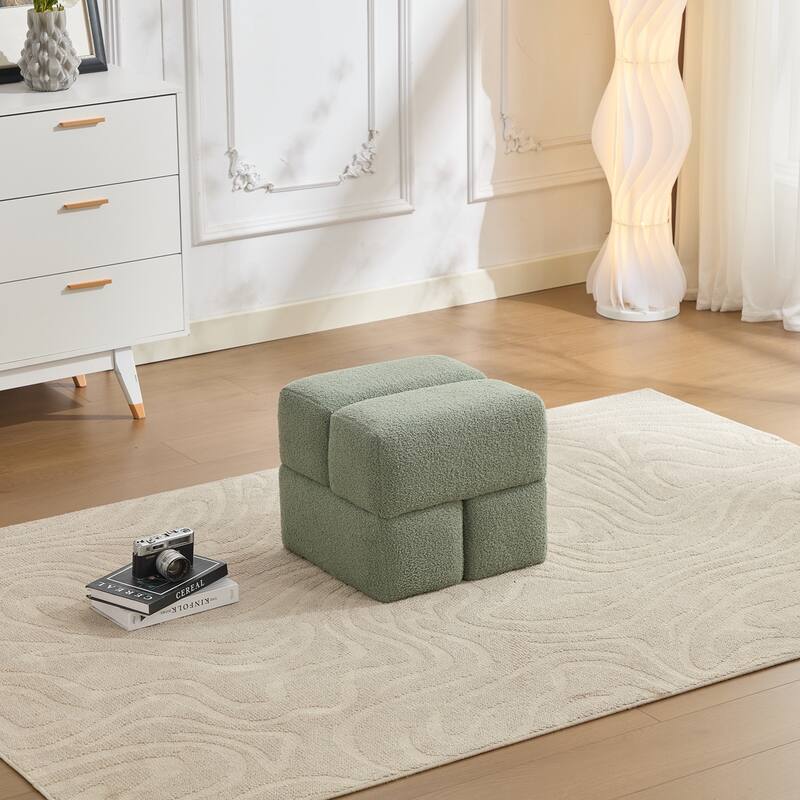 SEYNAR Modern 16.5''Faux Sherpa Square Cube Otttoman