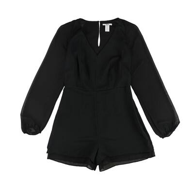 bar III Womens Sheer Sleeve Romper Jumpsuit, Black, Small