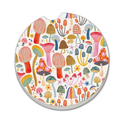 Retro Shrooms 2 Pack Absorbent Stone Coaster for Vehicle Cup Holder 2.6” Diameter Manufactured in The USA