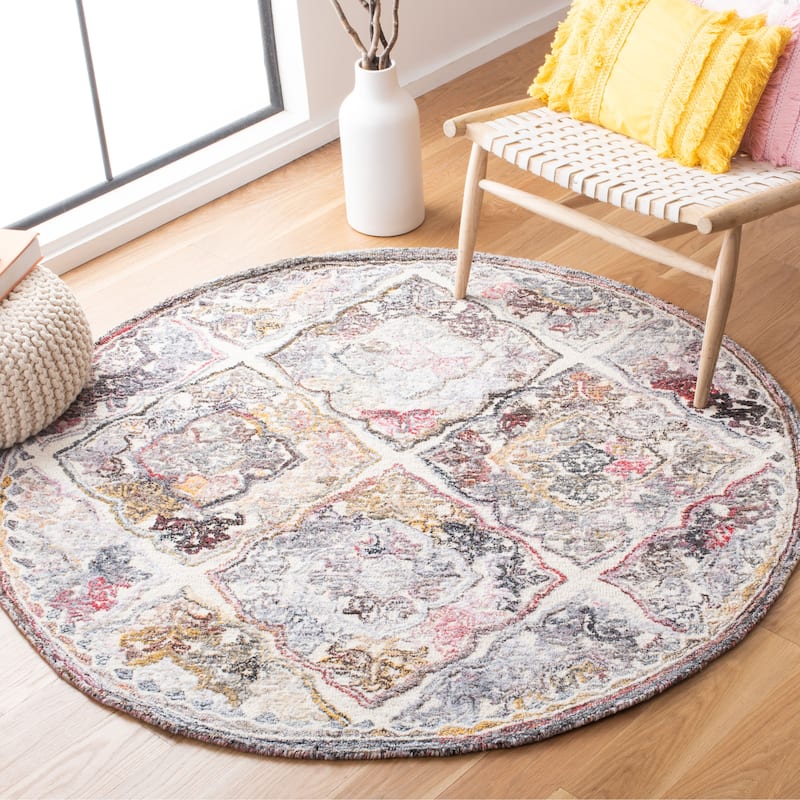 SAFAVIEH Handmade Micro-Loop Myriel Wool Rug - 5' Round - Grey/Ivory