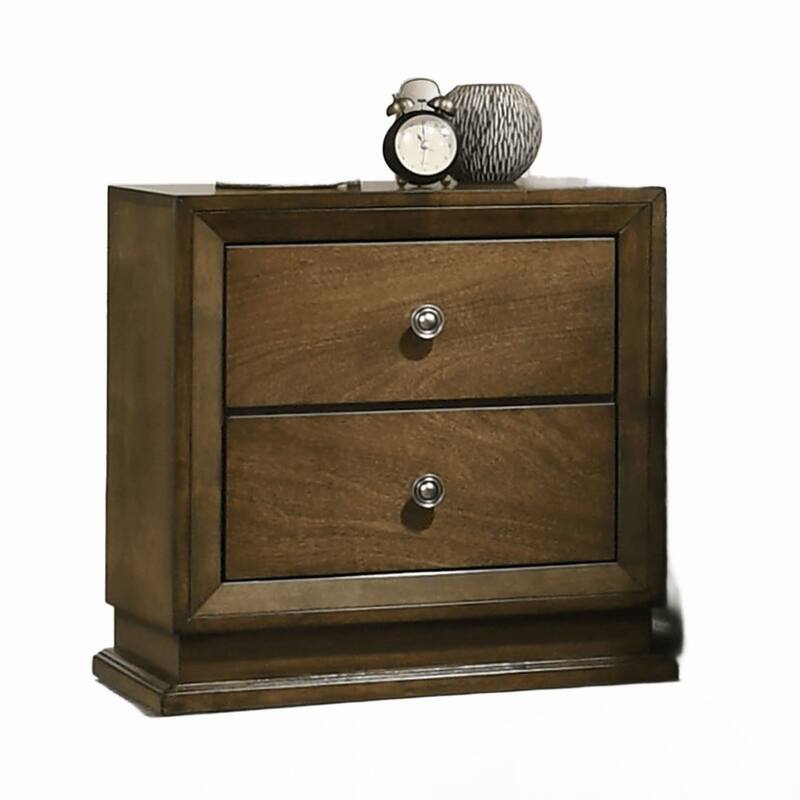 Walnut 1pc Nightstand Rubberwood Bedside Table Bronze Metal Knob