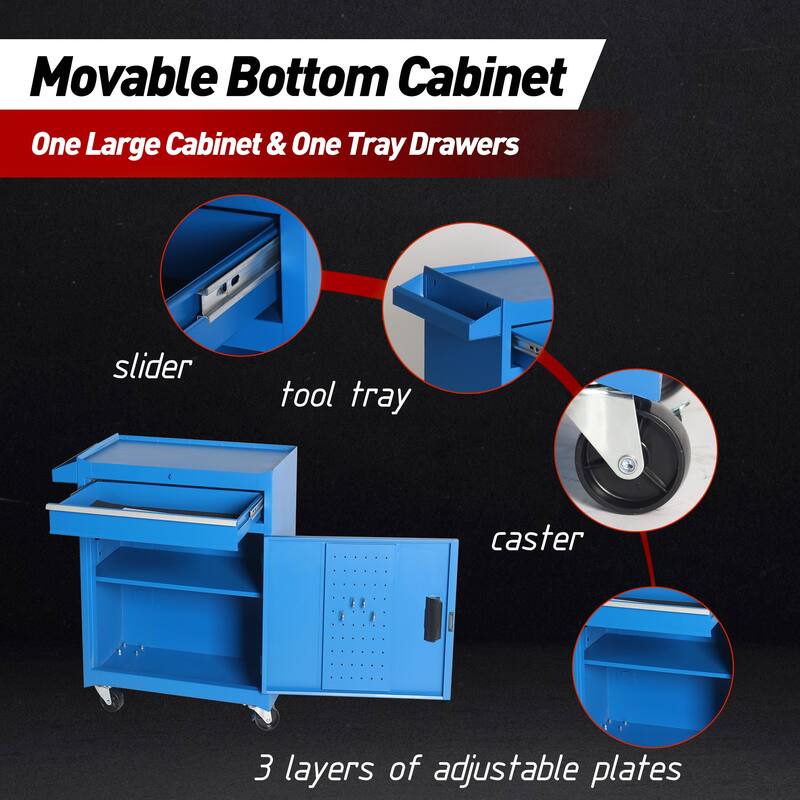 5-Drawer Rolling Tool Storage Cabinet with Detachable Top Tool Box
