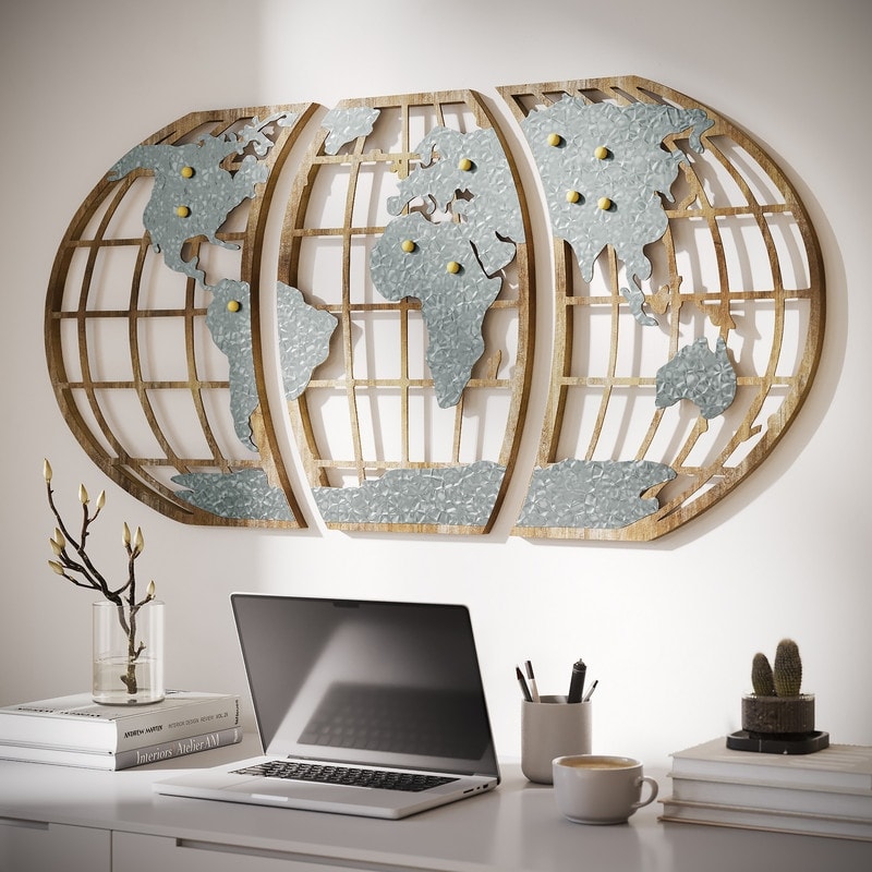 Marquett Wood & Metal Magnetic Pin World Map Wall Art - 18