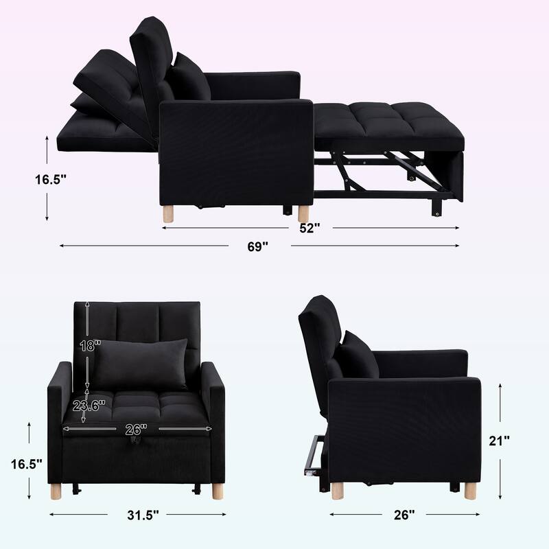 Modern Convertible Sleeper Sofa Chair Bed with Pillow