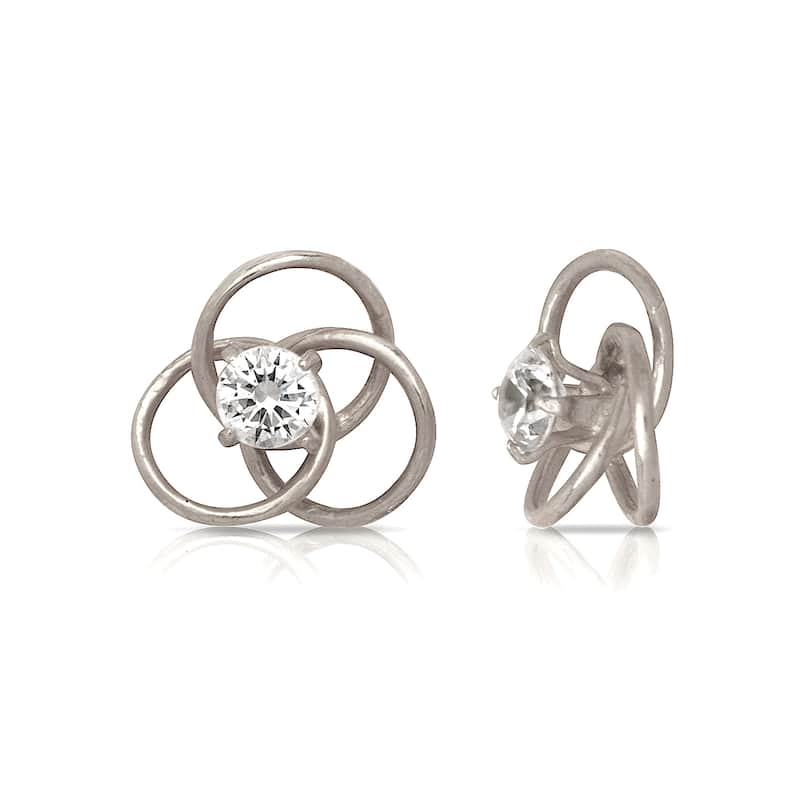 Curata 14k Gold Round Cubic Zirconia Love-knot Screw-back Stud Earrings - White - White