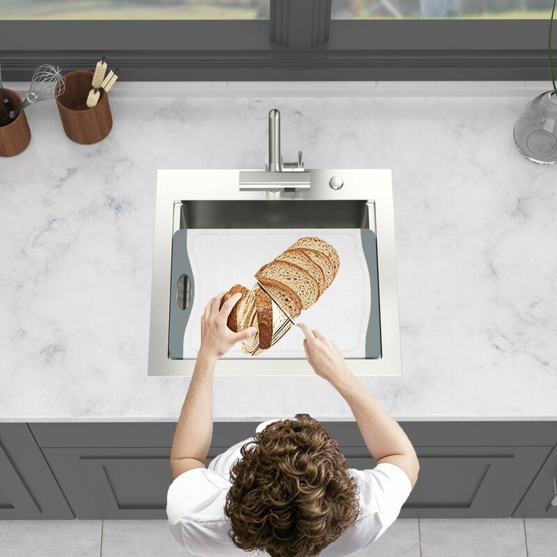 21 Inch Drop-in Single Bowl 16 Gauge Stainless Steel Kitchen Sink with Pull-Out Faucet in Brushed Nickel - 21'' x 20'' x 9''