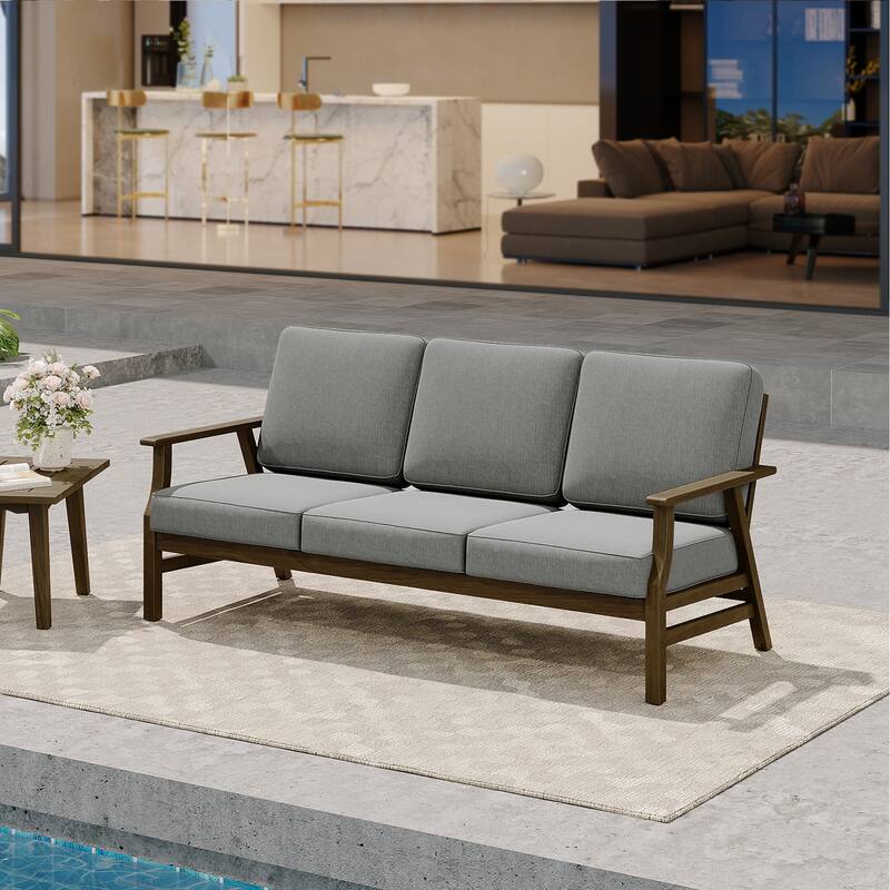 Modern Wood Cushioned 5-Piece Outdoor Patio Conversation Set