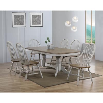 Extendable Dining Table Set - 7 Piece Oval Table with Chairs - Seats 10 - Gray & Brown Wood Finish