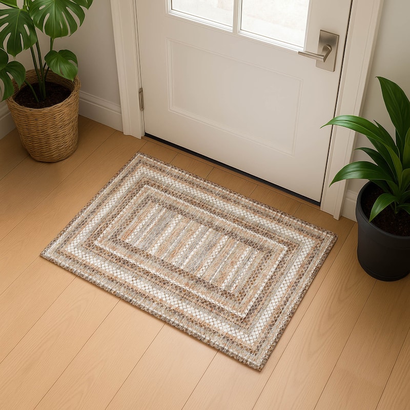 Premium Washable Super Soft Modern Borders Mayfield Rug - Chocolate - 1'8" x 2'6"