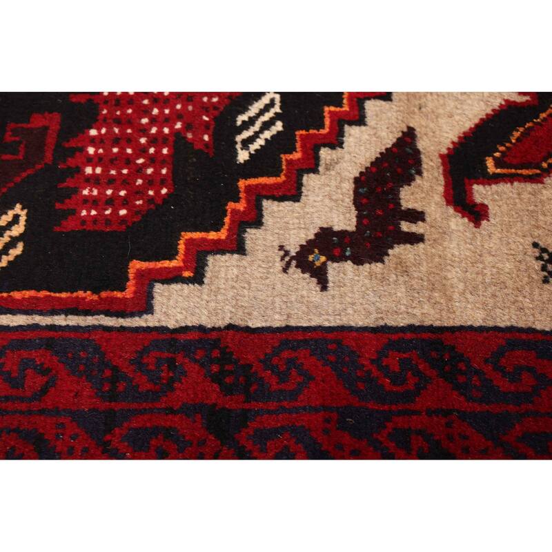 ECARPETGALLERY Hand-knotted Baluch Beige, Red Wool Rug - 3'0 x 5'6