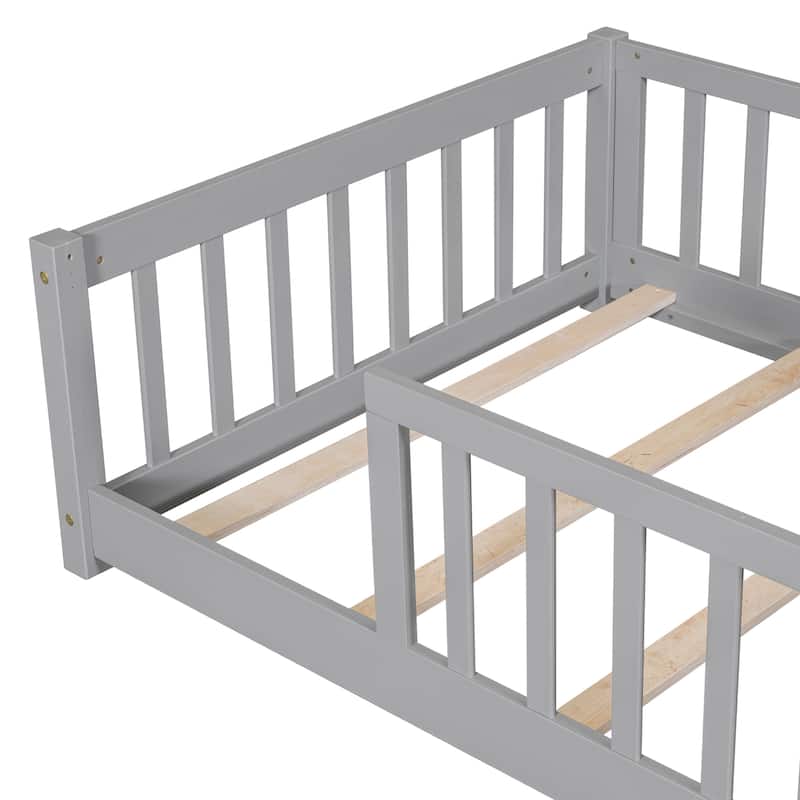 Twin Floor Platform Bed with Fence without Door