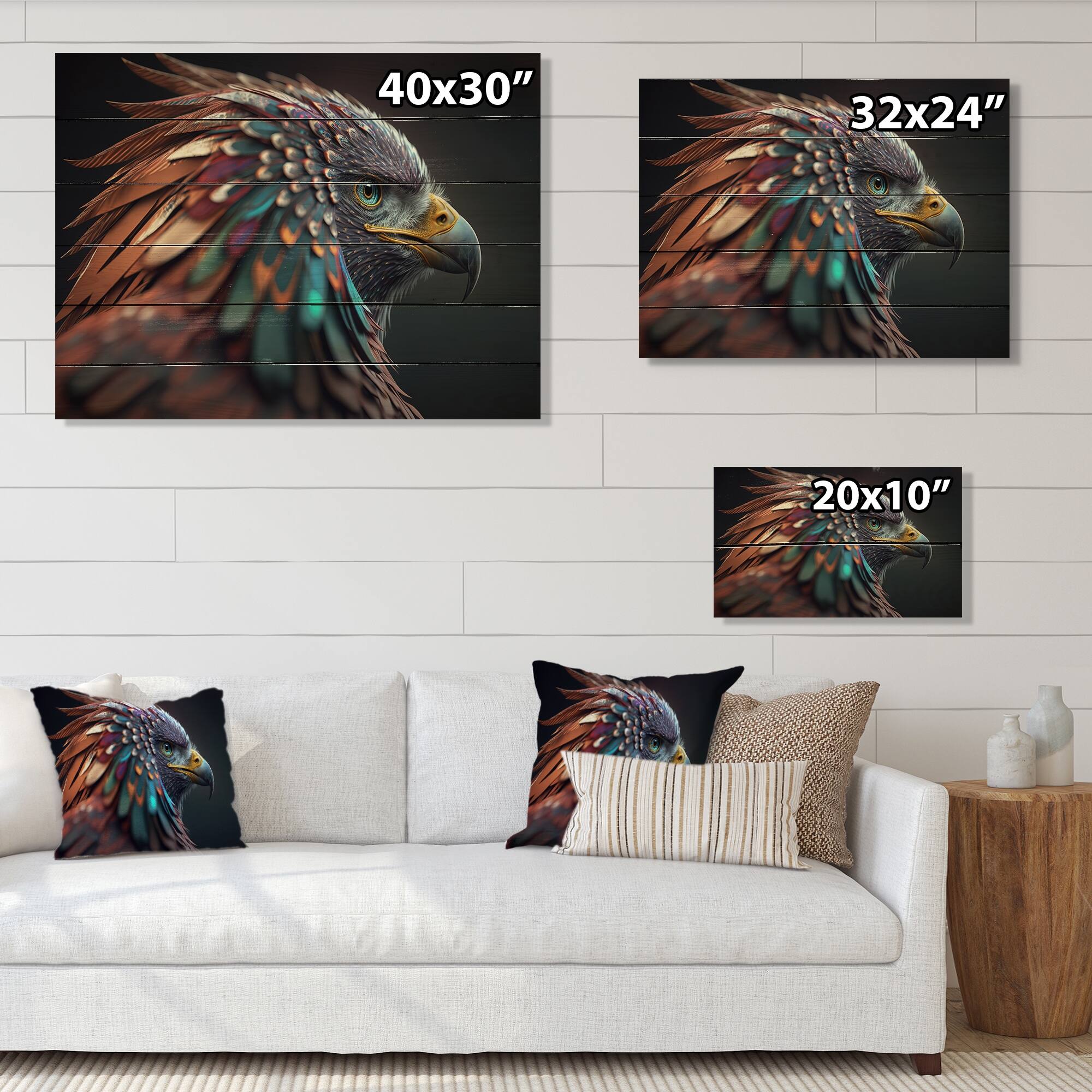 Designart 'Macro Colorful Feather Eagle V' Animals Eagle Wood Wall Art ...