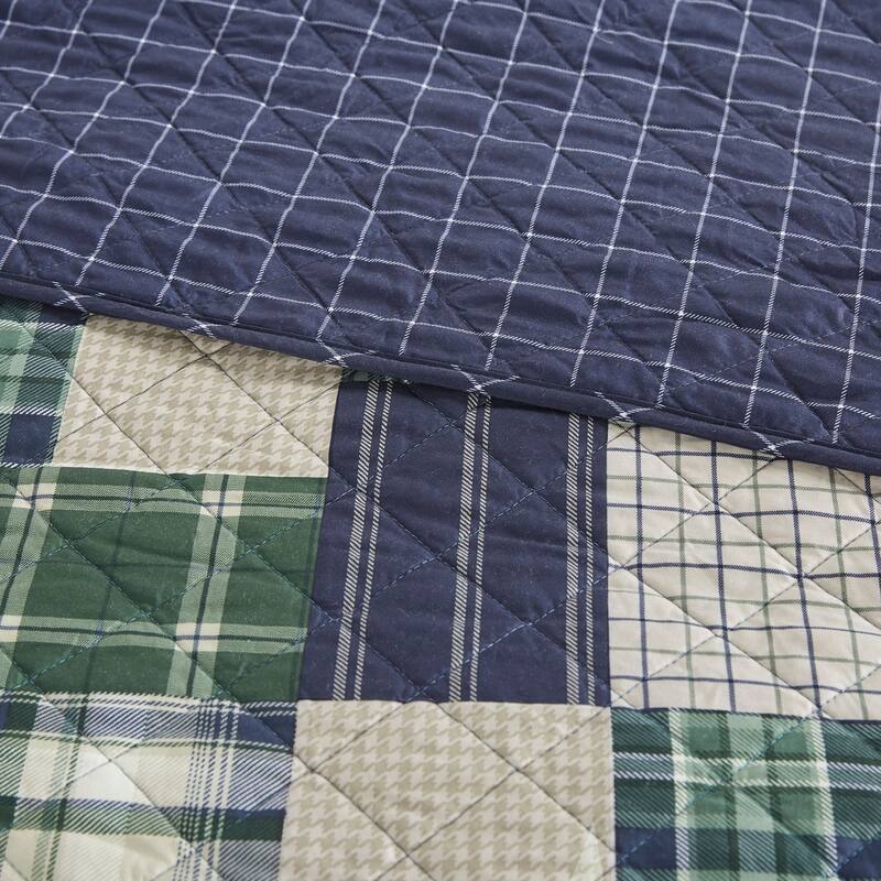 3 Piece Reversible Printed Quilt Set Green / Navy King/Cal King