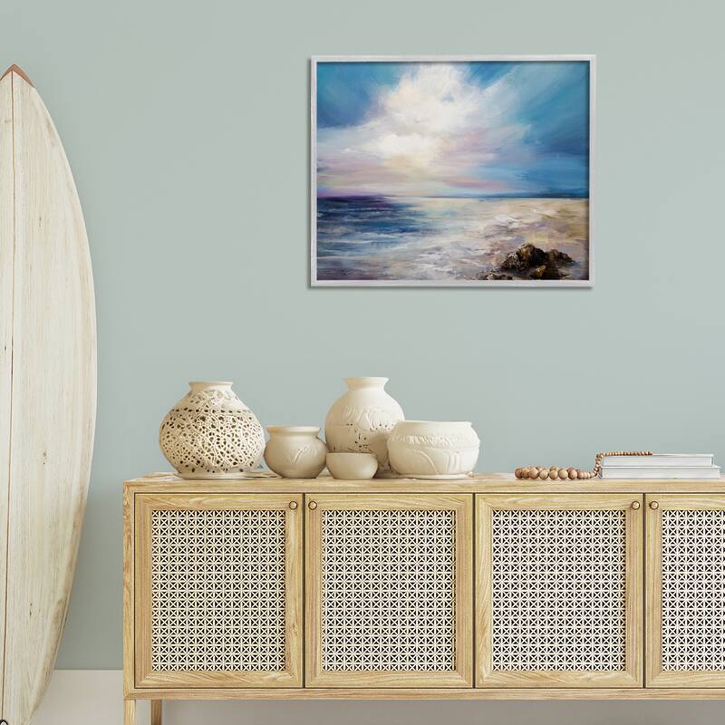 Stupell Serene Clouds over Beach Framed Giclee Art Design By Karen Hale