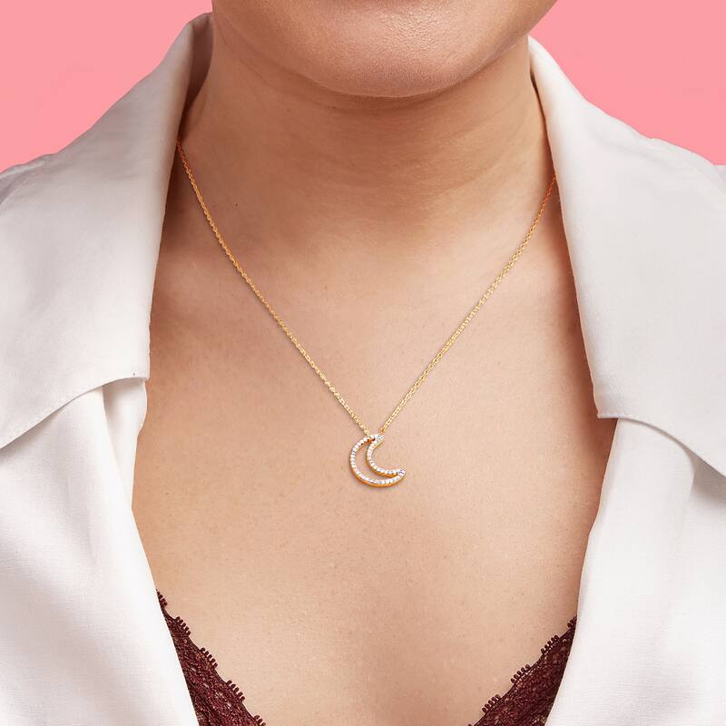 Miadora 1/5ct TDW Diamond Crescent Moon Necklace in Yellow Plated Sterling Silver