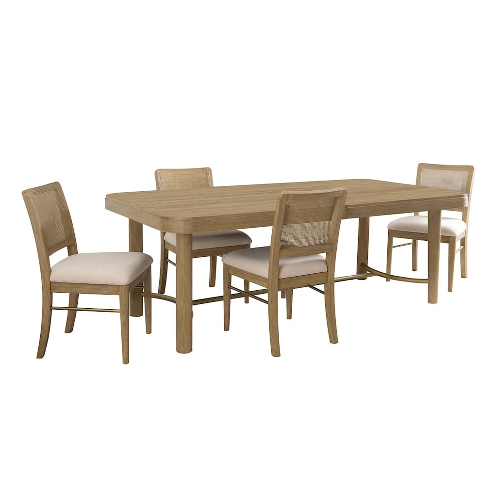 5-piece Wooden Dining Table Set with Extension Leaf in Sand Wash and Beige