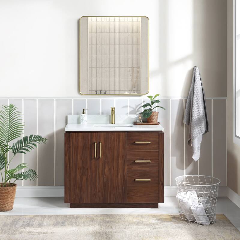 Miseno MV-NM-705742 San 42" Free Standing Single Basin Vanity Set with - Natural Walnut / White Grain - Walnut Finish
