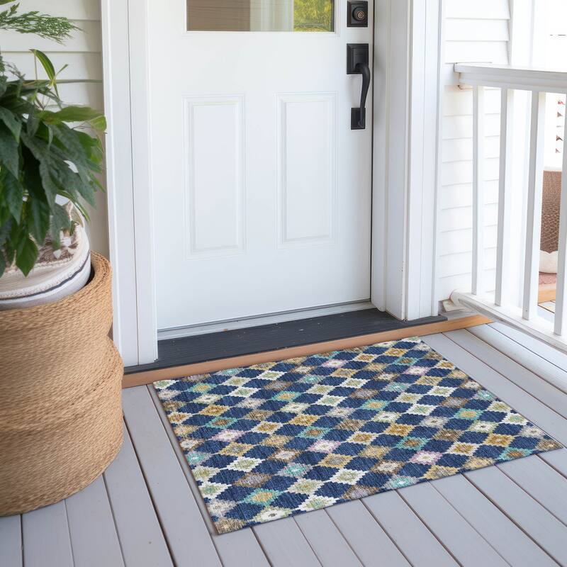 Machine Washable Indoor/ Outdoor Global Ahmet Chantille Rug - Navy - 1'8" x 2'6"
