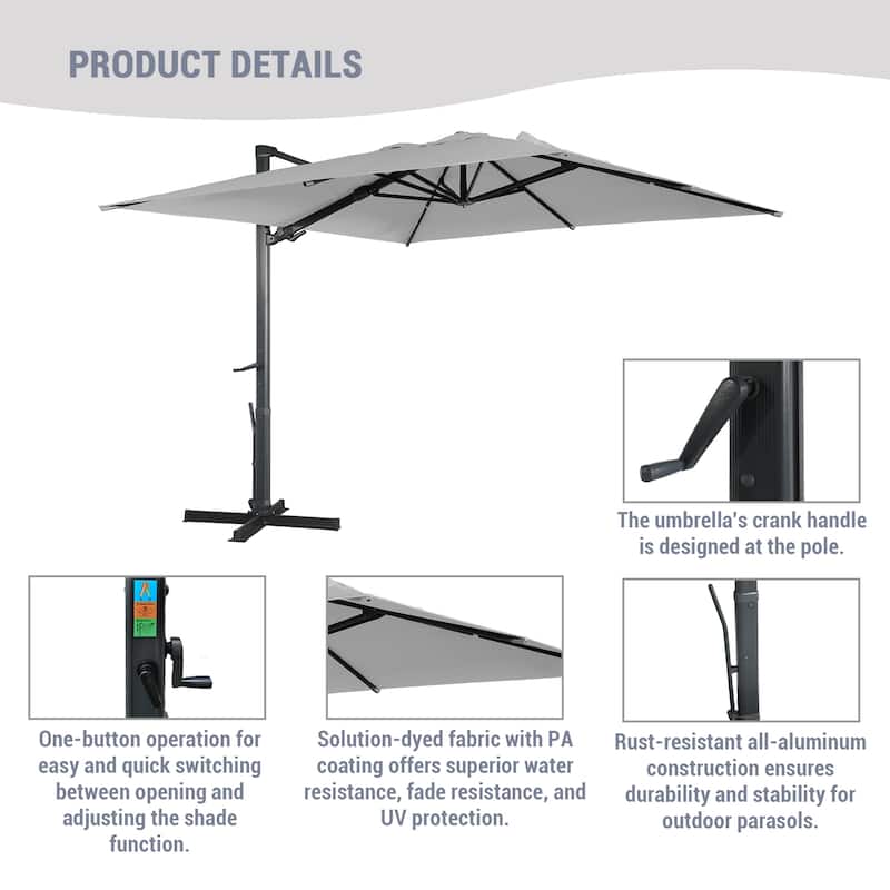 10Ft Cantilever Umbrella Rectangular Crank Market Umbrella