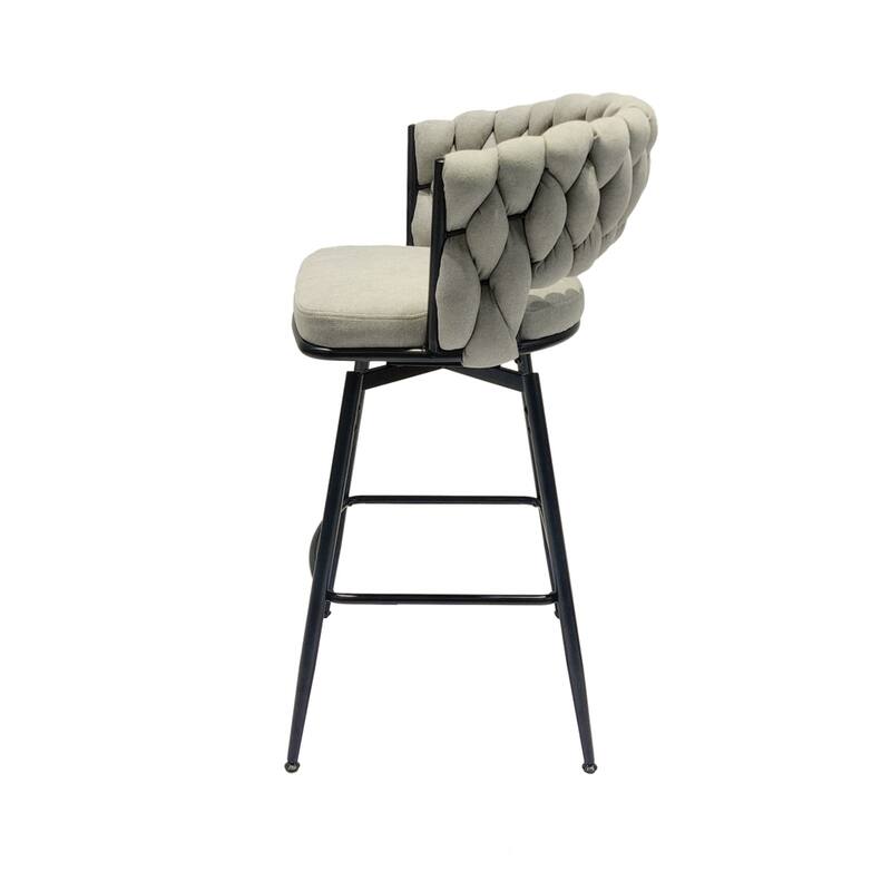 Swivel Upholstered Bar Stools with Back Footrest (Set of 2) - N/A