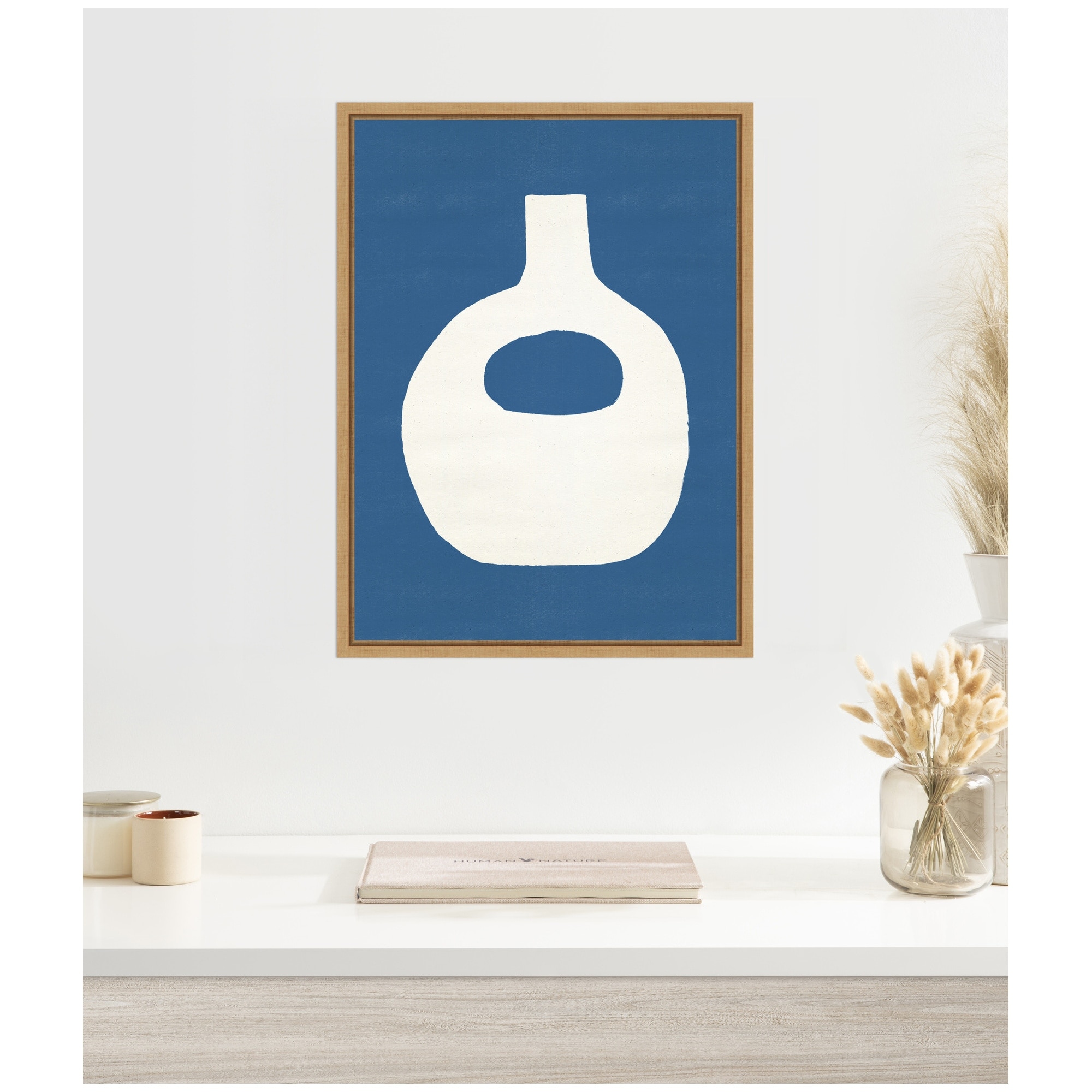 Kate and Laurel Sylvie Ceramic Blue Beige 3 Framed Canvas by Rocket Jack