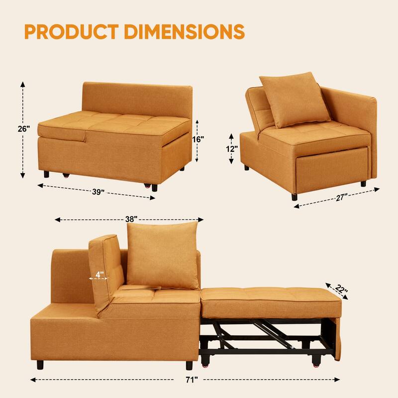Ainfox Adjustable Sofa Chair Sleeper Sofa Bed Ottoman Couch with Metal Frame