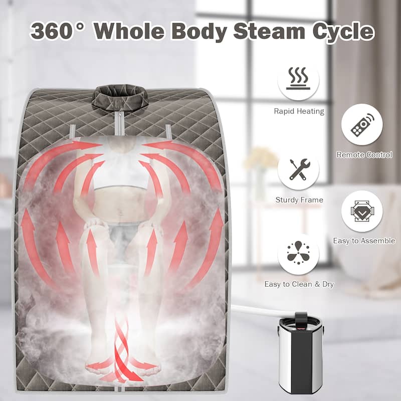 Costway 9-gear Adjustable Temperature Portable Steam Sauna Gray