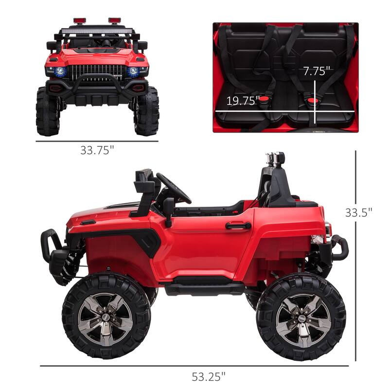 Kids Electric Truck Car Ride-On with Remote Control, Dual Seat Belts, Siren, Music, and Shock-Absorbing Suspension