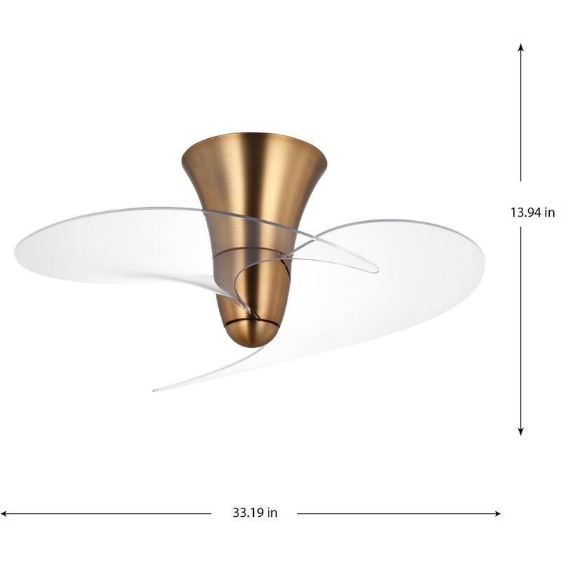 Beal Collection 33.19-in. Two-Blade Vintage Brass Modern Ceiling Fan with Clear Blades - 33.19 in x 33.19 in x 13.94 in