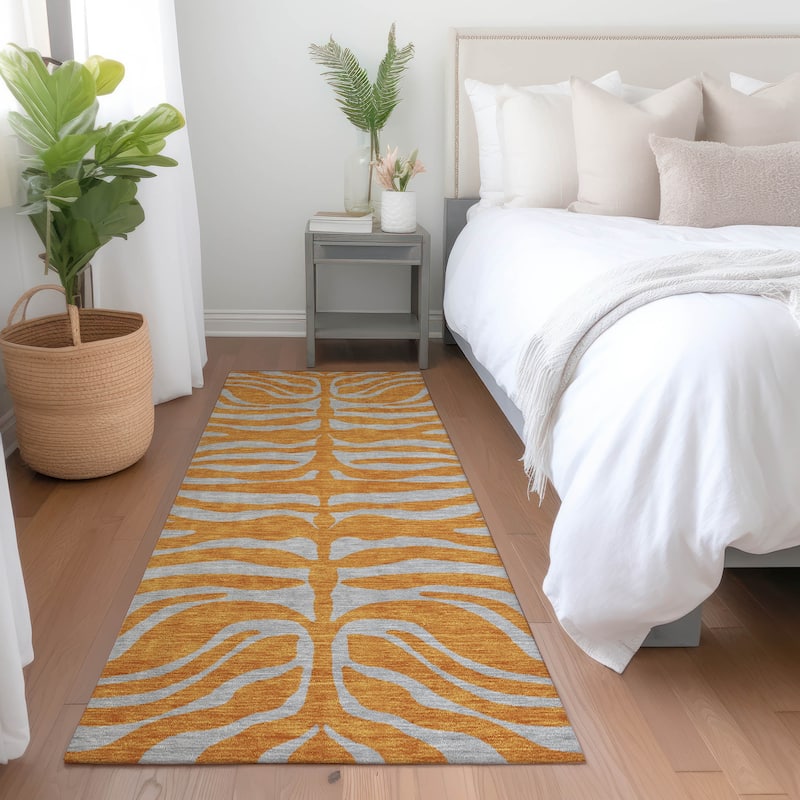 Machine Washable Indoor/ Outdoor Modern Animal Print Chantille Rug - Orange - 2'3" x 7'6"