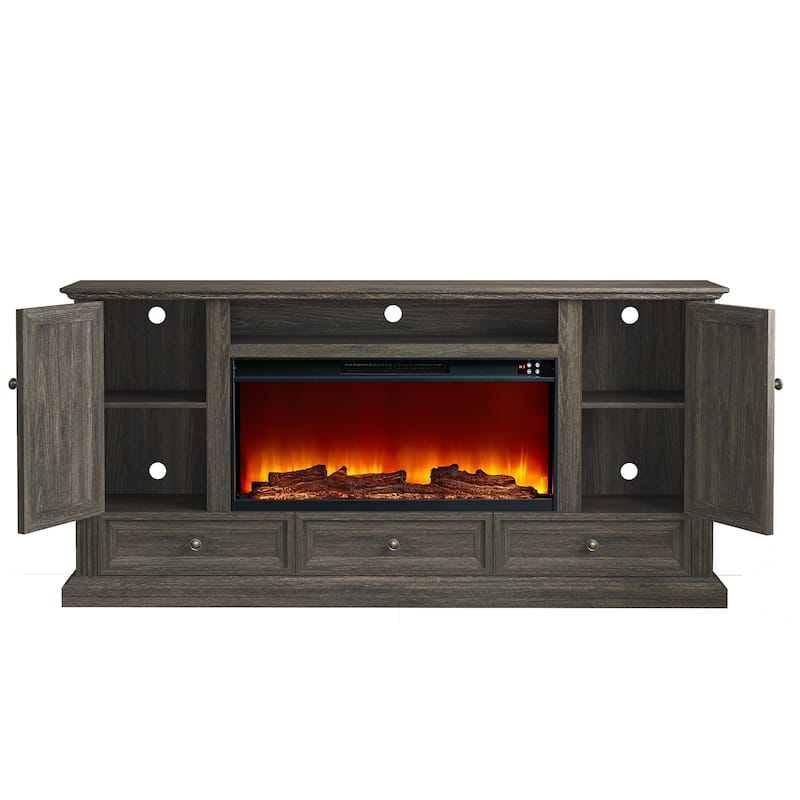 Farmhouse 72" TV Stand with Fireplace - Accommodates up to 75" TV - 73"W x 35"H x 14"D