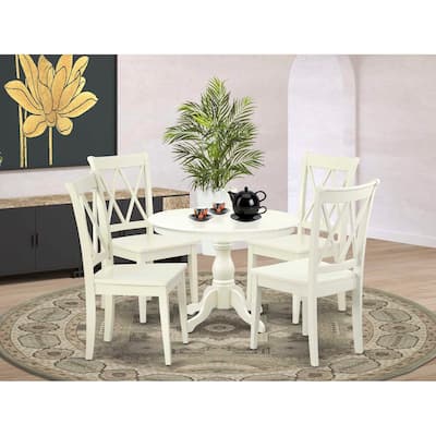 HomeStock 5-Piece Linen White Finish Solid Wood Top Dining table with 4-Chairs