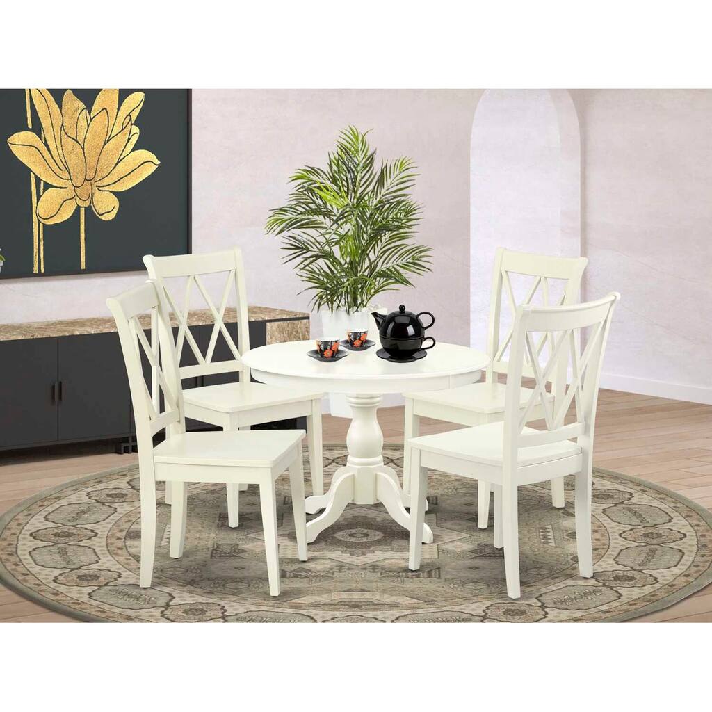 HomeStock 5-Piece Linen White Finish Solid Wood Top Dining table with 4-Chairs