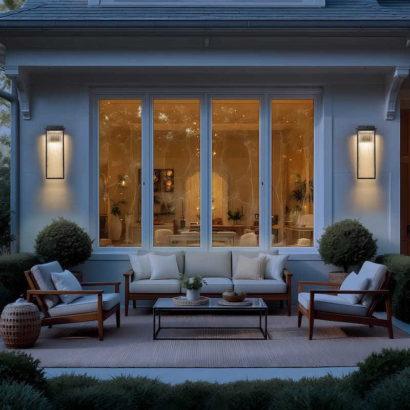 C Cattleya 2-Pack Integrated LED Dusk to Dawn Outdoor Wall Sconce Light with Ripple Glass