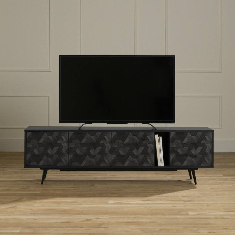 South Shore Oxford TV Stand with Doors - Black Oak and Dark Gray